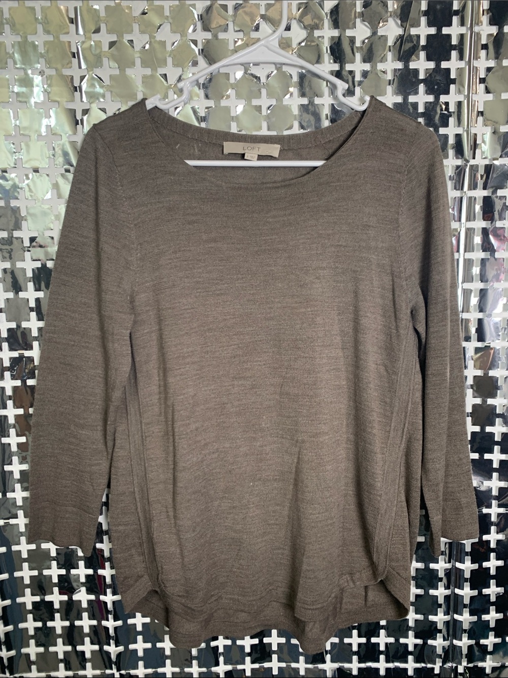 LOFT Taupe Long Sleeve Boatneck Knit Top